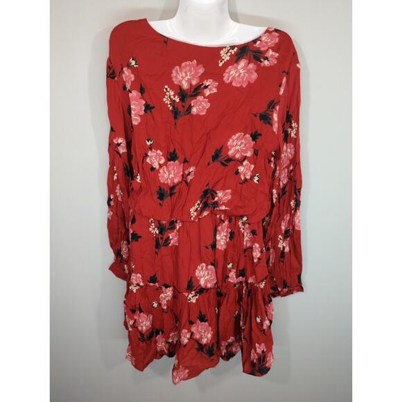 Valencia & Vine Red Floral Mini Blouson Tiered Dress Medium NWT Summer Chic Boho - Picture 6 of 9